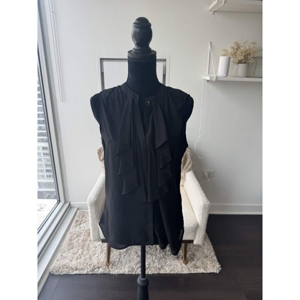 H&M Black Button Front Ruffle Sleeveless Blouse Size Medium